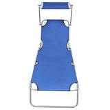 Vidaxl ligbed inklapbaar met luifel aluminium blauw