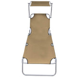 Vidaxl ligbed inklapbaar met luifel aluminium taupe