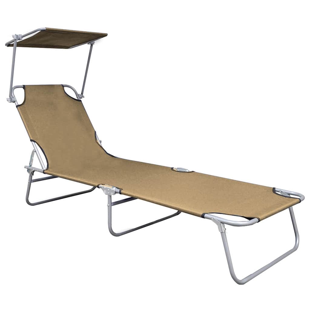 Vidaxl ligbed inklapbaar met luifel aluminium taupe