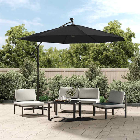 Vidaxl -schwimmendes Parasol mit LED und Stahlpol 300 cm Schwarz