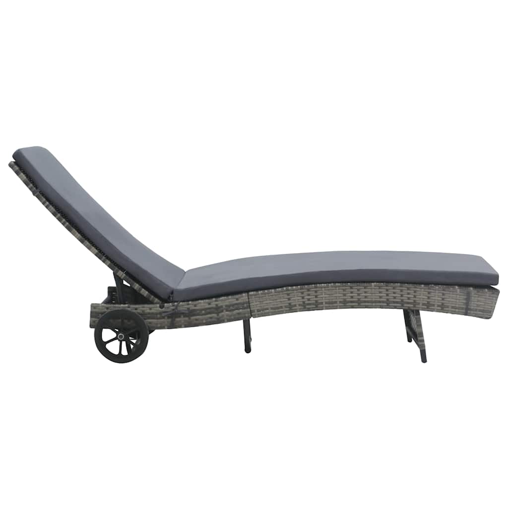 Vidaxl ligbed met wielen en kussen poly rattan antraciet