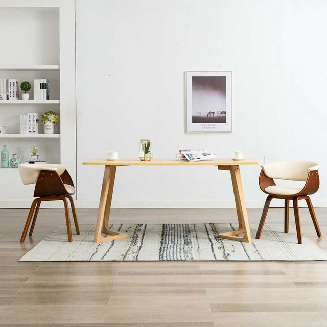 Vidaxl eetkamerstoelen 2 st gebogen hout en kunstleer crèmekleurig