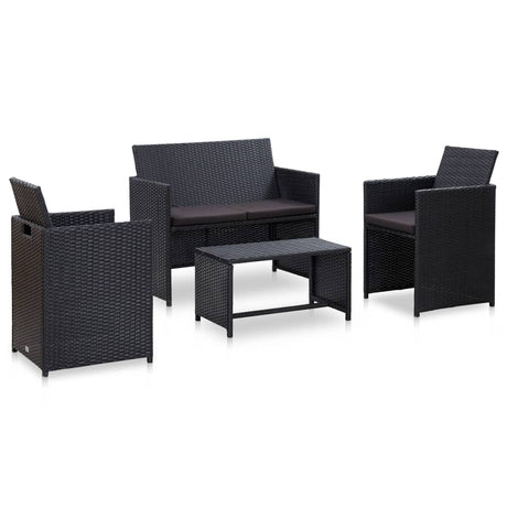 Vidaxl 4-delige loungeset met kussens poly rattan zwart