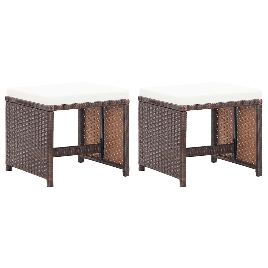 Vidaxl tuinkrukken 2 st met kussens poly rattan bruin