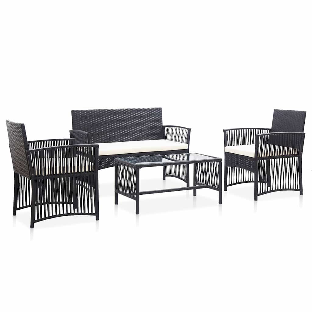 Vidaxl 4-delige loungeset met kussen poly rattan zwart