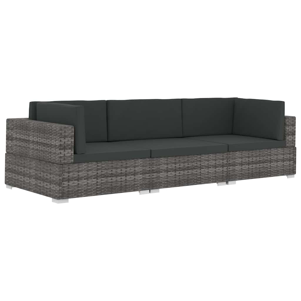 Vidaxl 3-delige loungeset met kussens poly rattan grijs