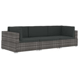 Vidaxl 3-delige loungeset met kussens poly rattan grijs