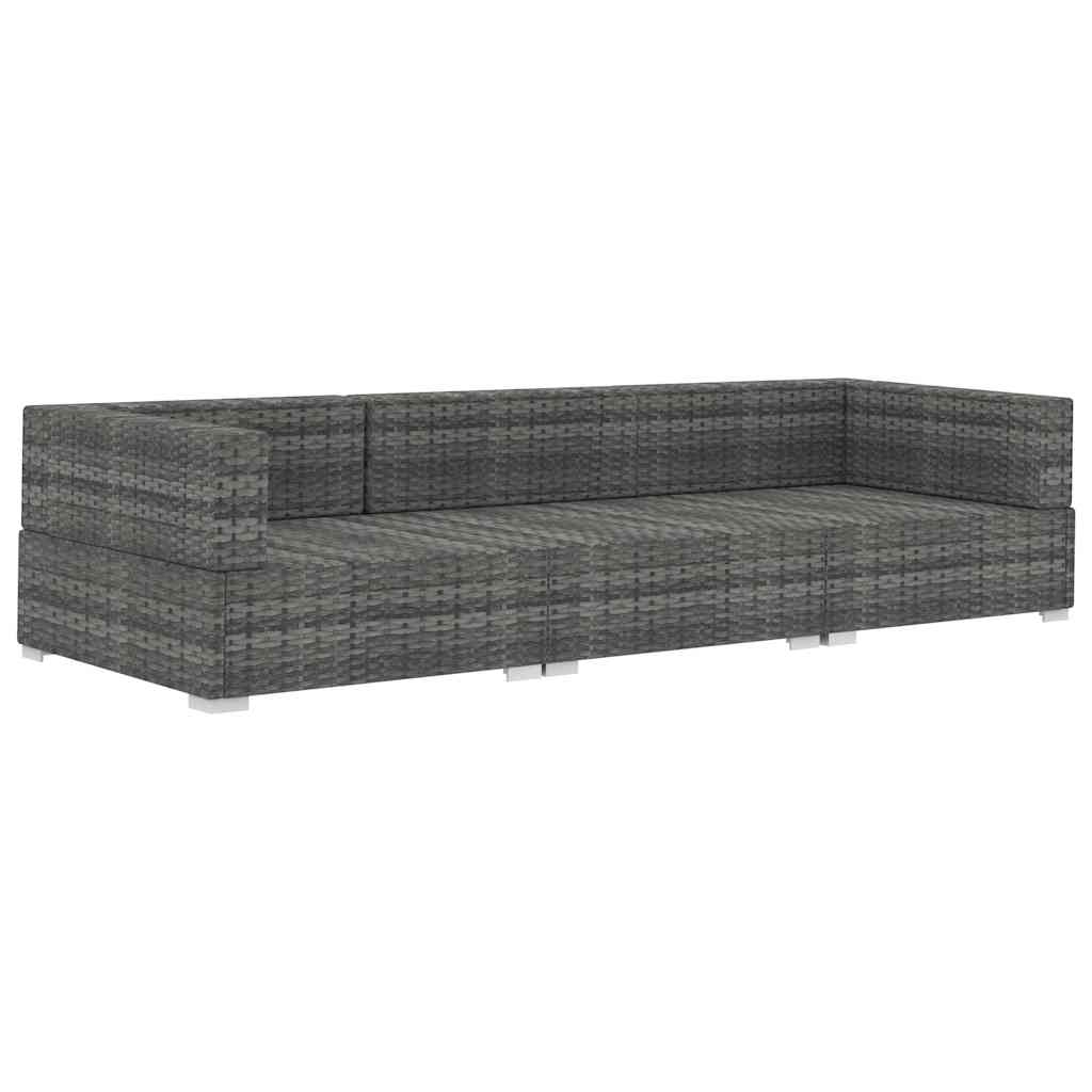 Vidaxl 3-delige loungeset met kussens poly rattan grijs
