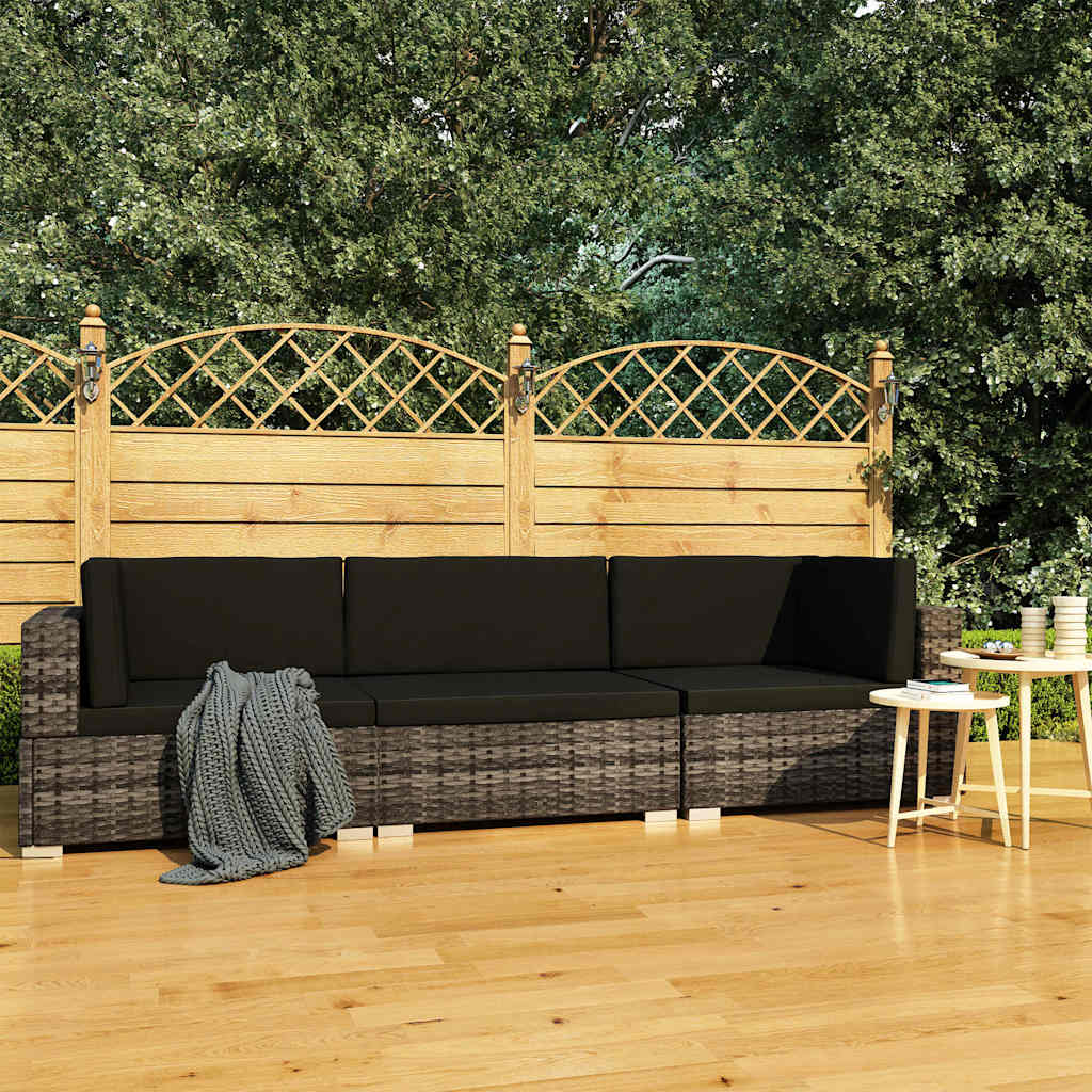 Vidaxl 3-delige loungeset met kussens poly rattan grijs