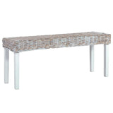Vidaxl bankje 110 cm natuurlijk kubu rattan en massief mahoniehout wit