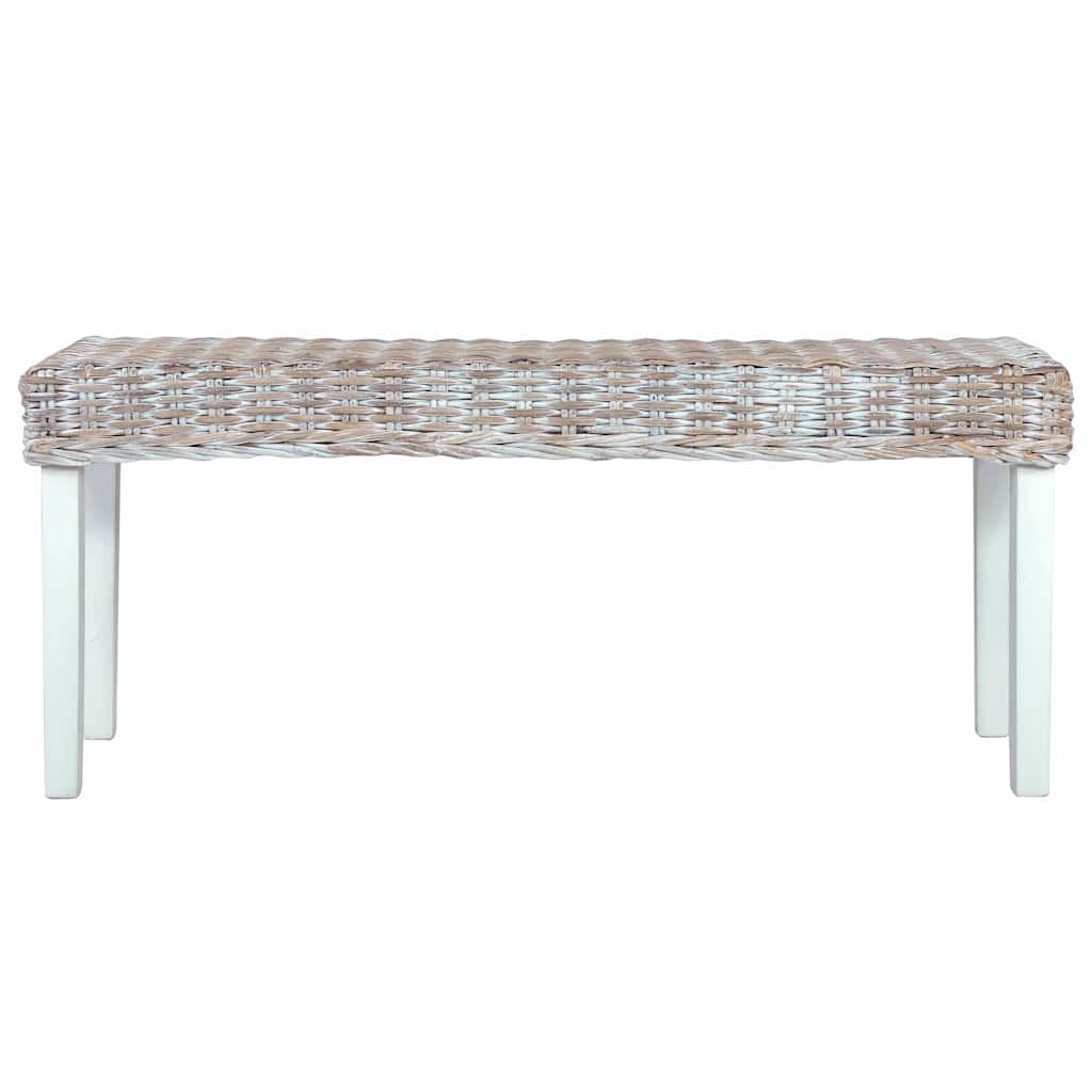 Vidaxl bankje 110 cm natuurlijk kubu rattan en massief mahoniehout wit