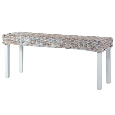 Vidaxl bankje 110 cm natuurlijk kubu rattan en massief mahoniehout wit