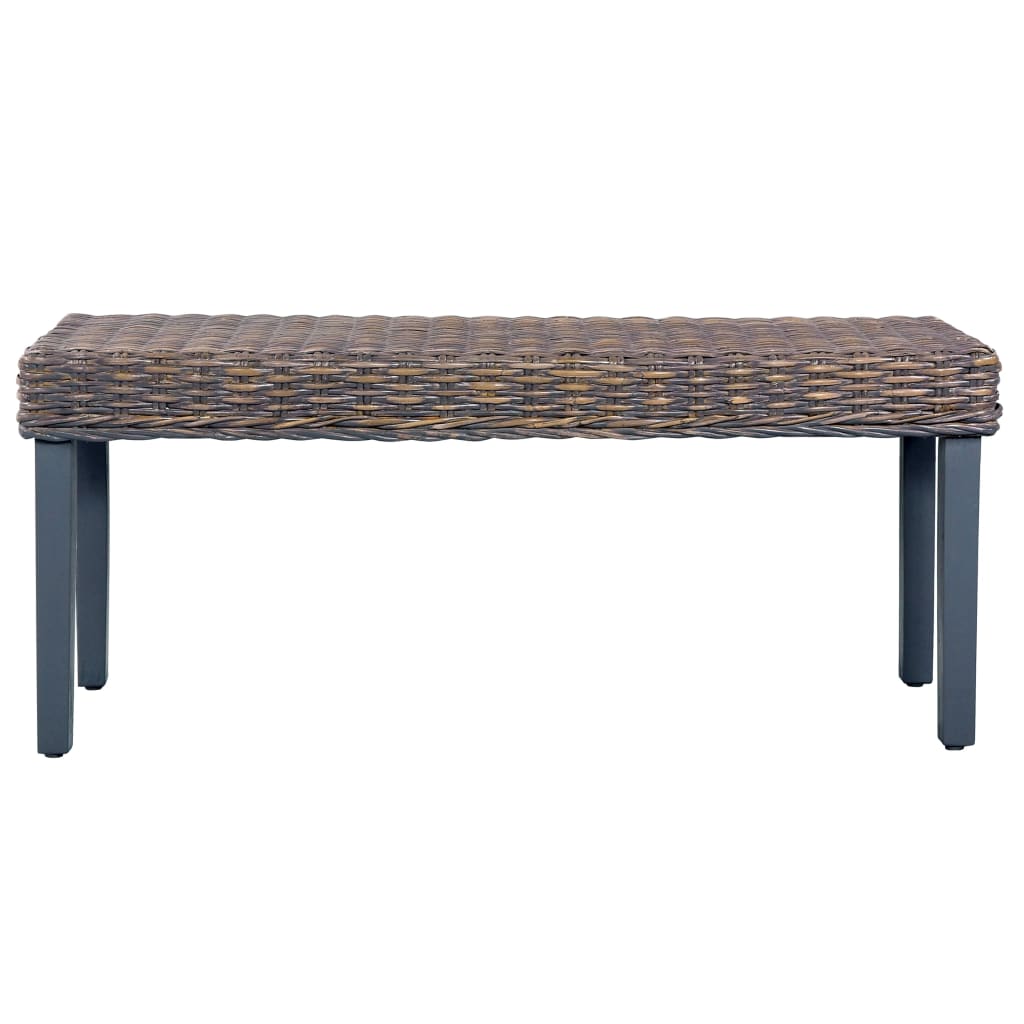Vidaxl bankje 110 cm natuurlijk kubu rattan en massief mahoniehout grijs