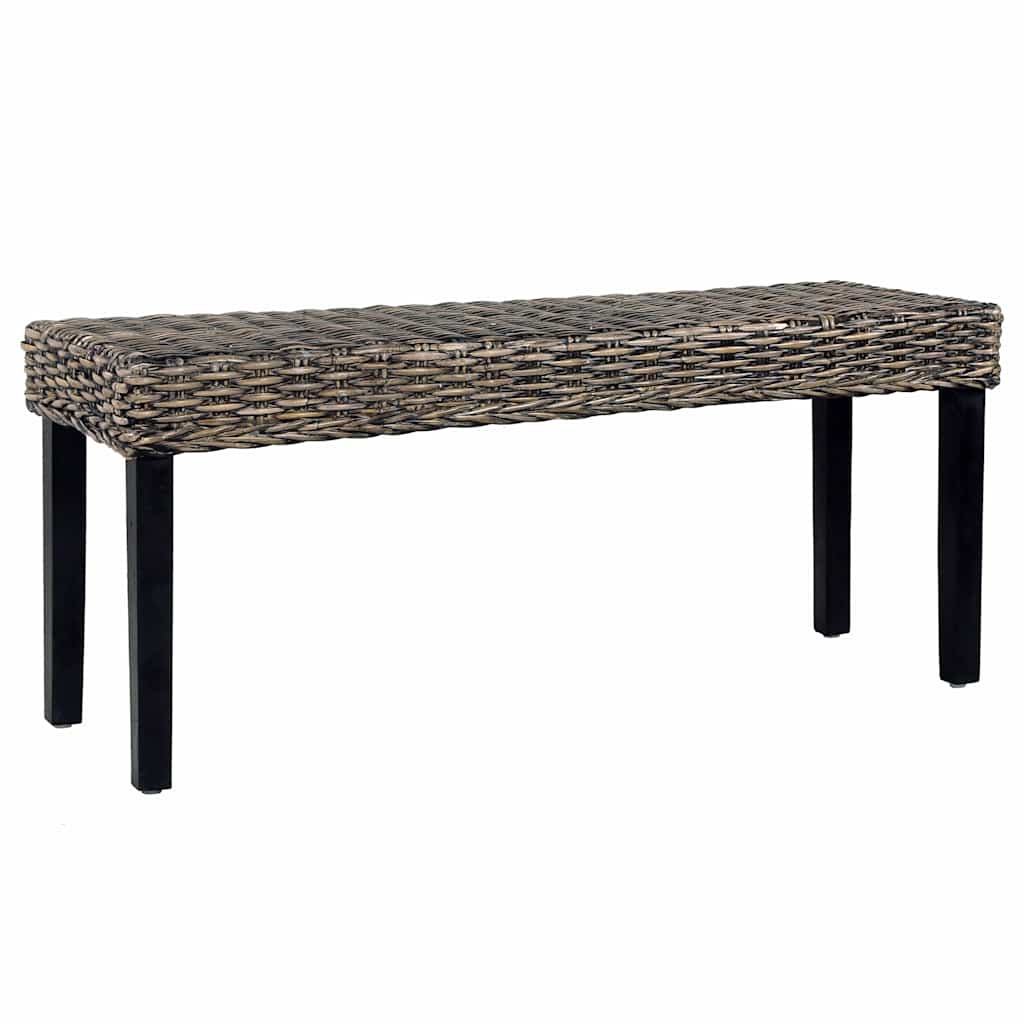 Vidaxl bankje 110 cm natuurlijk kubu rattan en massief mahoniehout zwart
