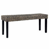 Vidaxl bankje 110 cm natuurlijk kubu rattan en massief mahoniehout zwart
