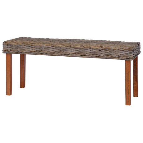 Vidaxl bankje 110 cm natuurlijk kubu rattan en massief mahoniehout