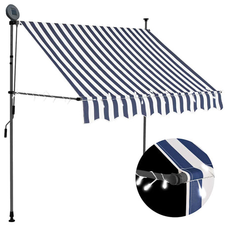 Vidaxl Luifel manuell ausziehbar mit LED 200 cm blau und weiß