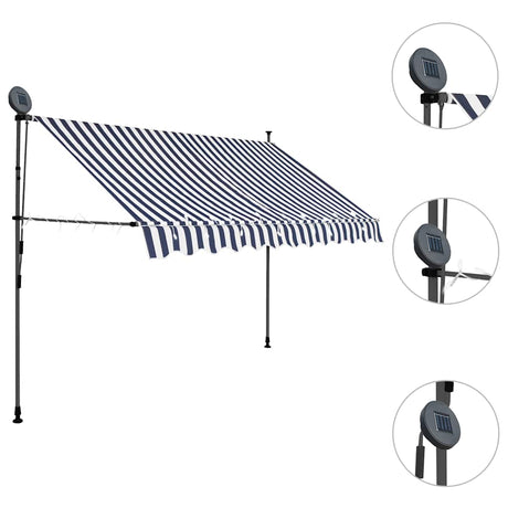 Vidaxl luifel manuell ausziehbar mit LED 250 cm blau und weiß