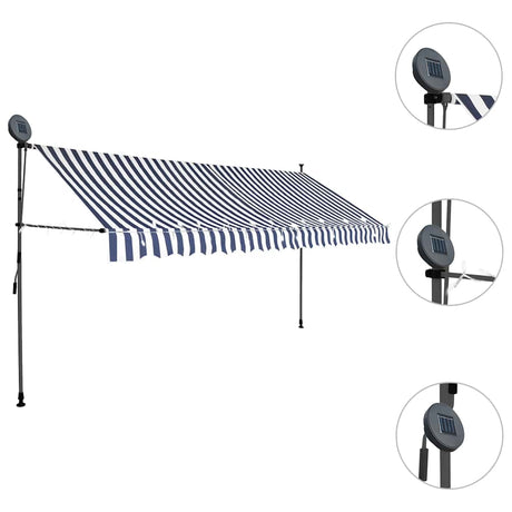 Vidaxl Luifel manuell ausziehbar mit LED 350 cm blau und weiß