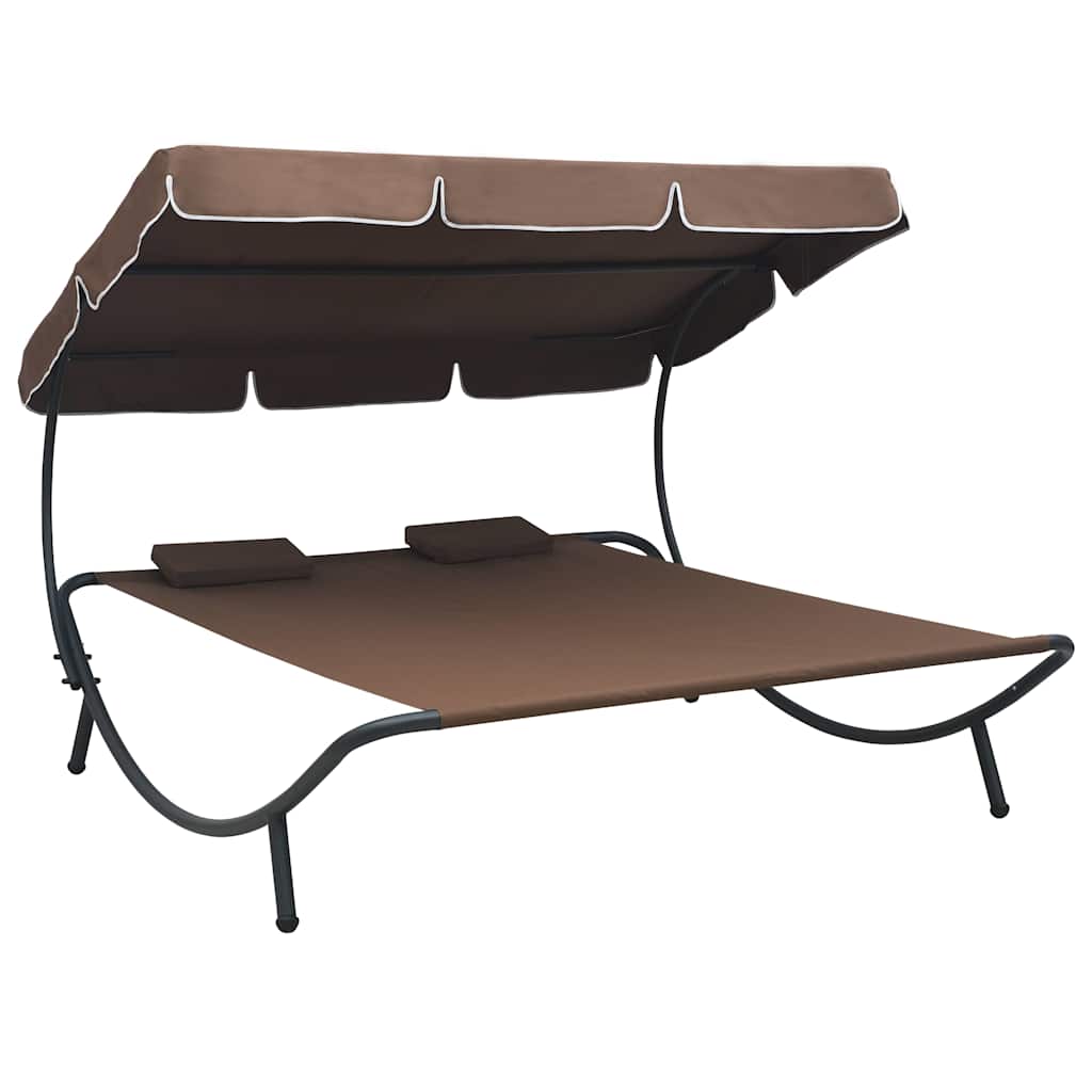 Vidaxl loungebed met luifel en kussens bruin
