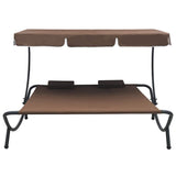 Vidaxl loungebed met luifel en kussens bruin