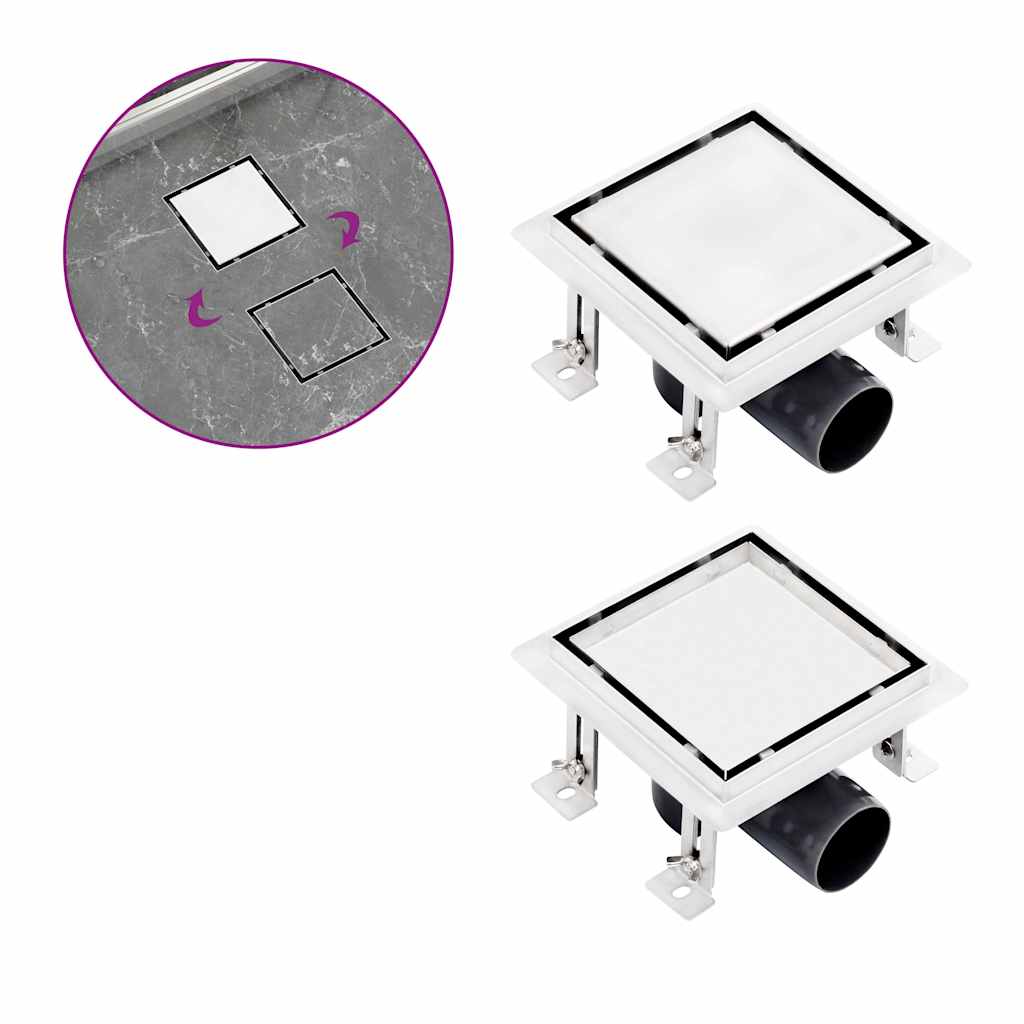 Vidaxl doucheafvoer met 2-in-1 deksels 15x15 cm roestvrij staal