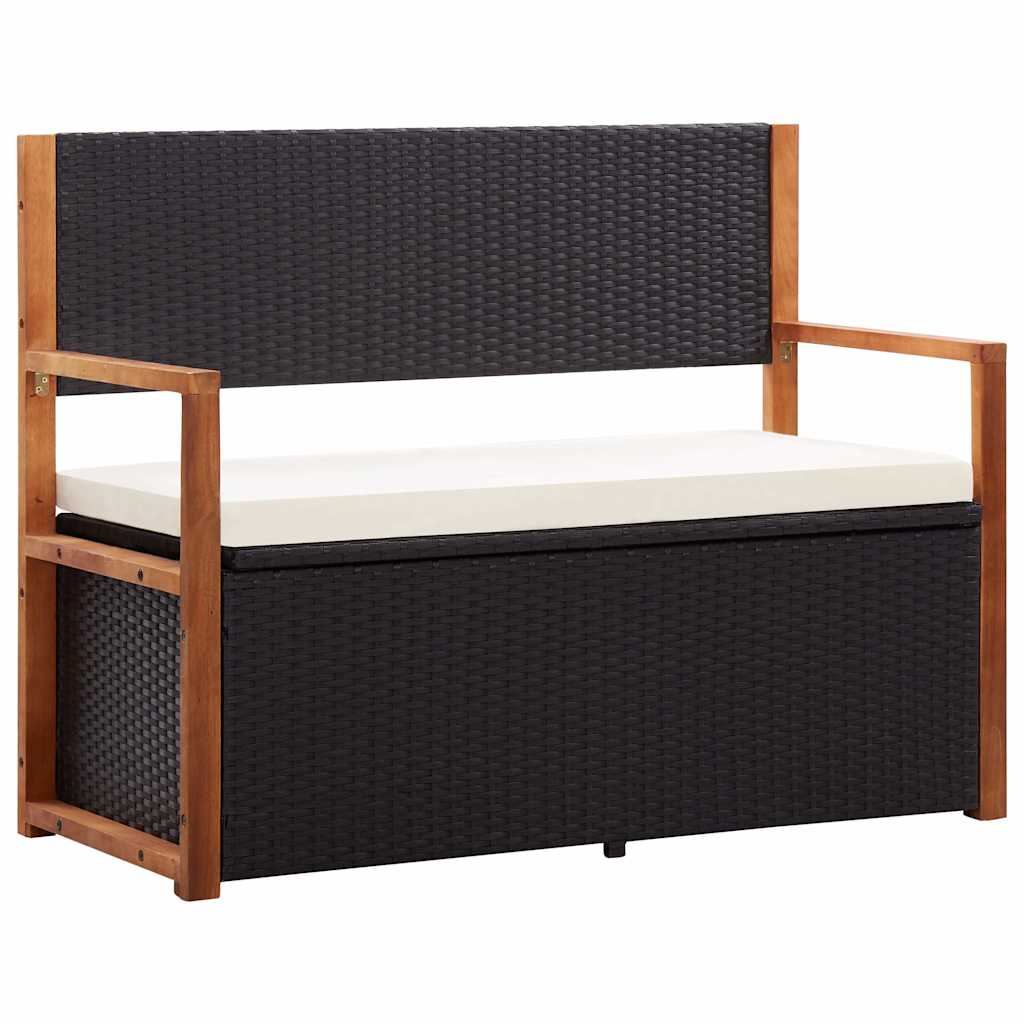 Vidaxl opbergbankje 115 cm poly rattan en massief acaciahout zwart