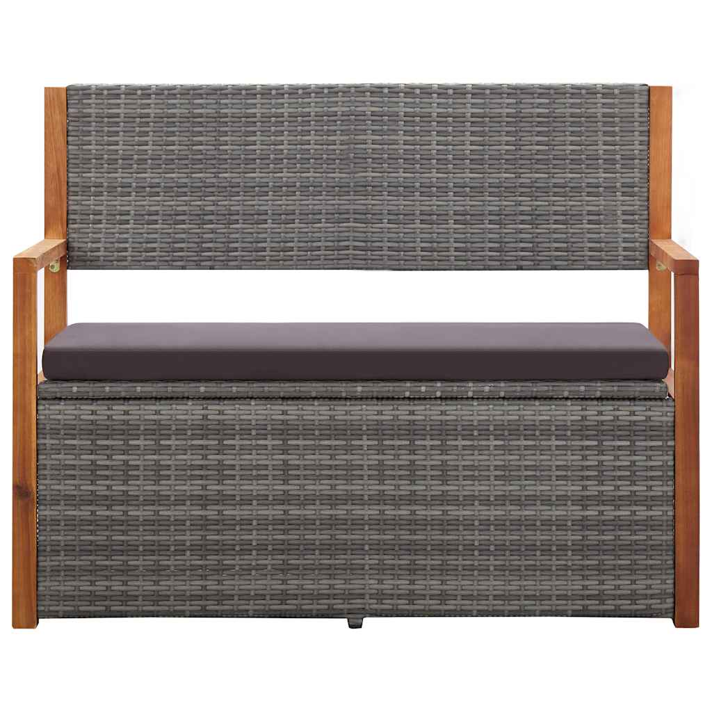 Vidaxl opbergbankje 115 cm poly rattan en massief acaciahout grijs