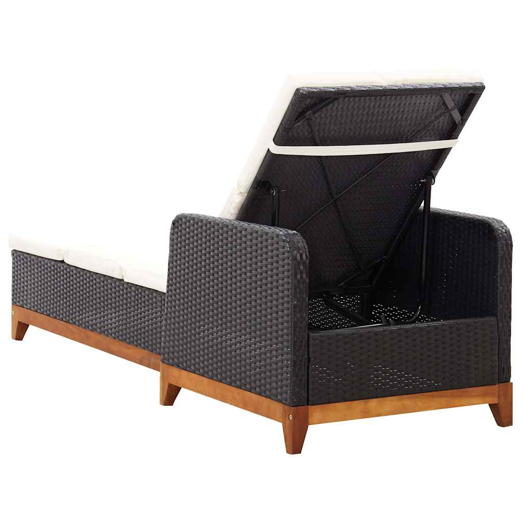 Vidaxl ligbed poly rattan en massief acaciahout zwart