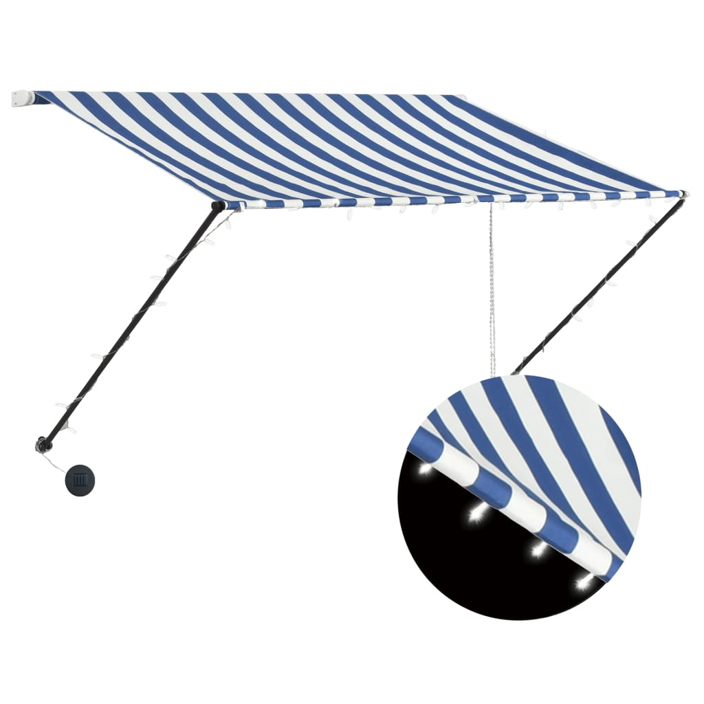 VidaXL Ausziehbare Markise mit LED 250x150 cm blau und weiß
