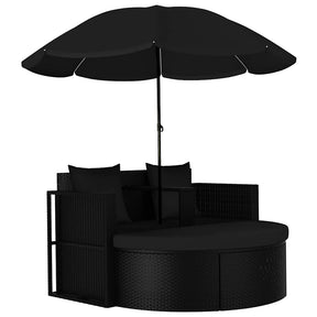 Vidaxl tuinbed met parasol poly rattan zwart