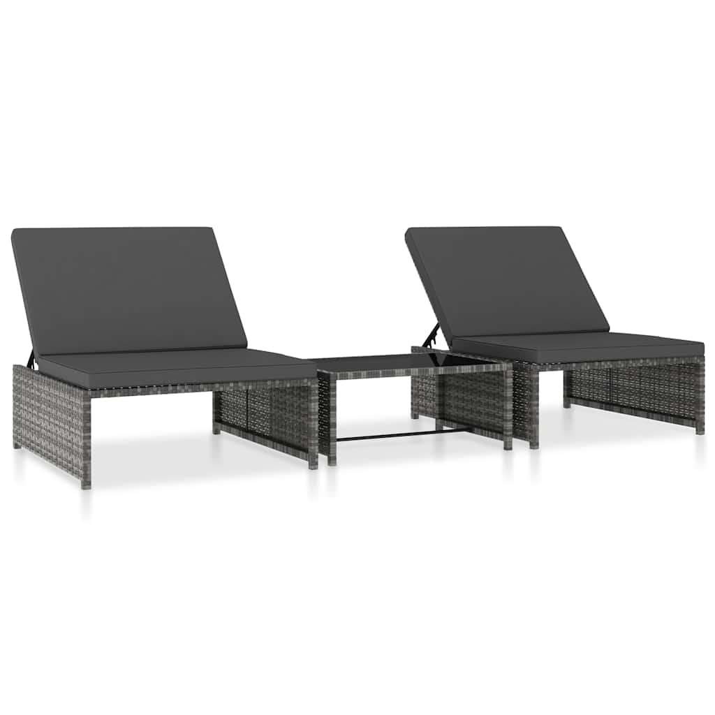 Vidaxl tuinstoelen 2 st verstelbaar met tafel poly rattan grijs