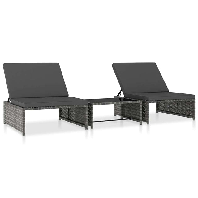Vidaxl tuinstoelen 2 st verstelbaar met tafel poly rattan grijs