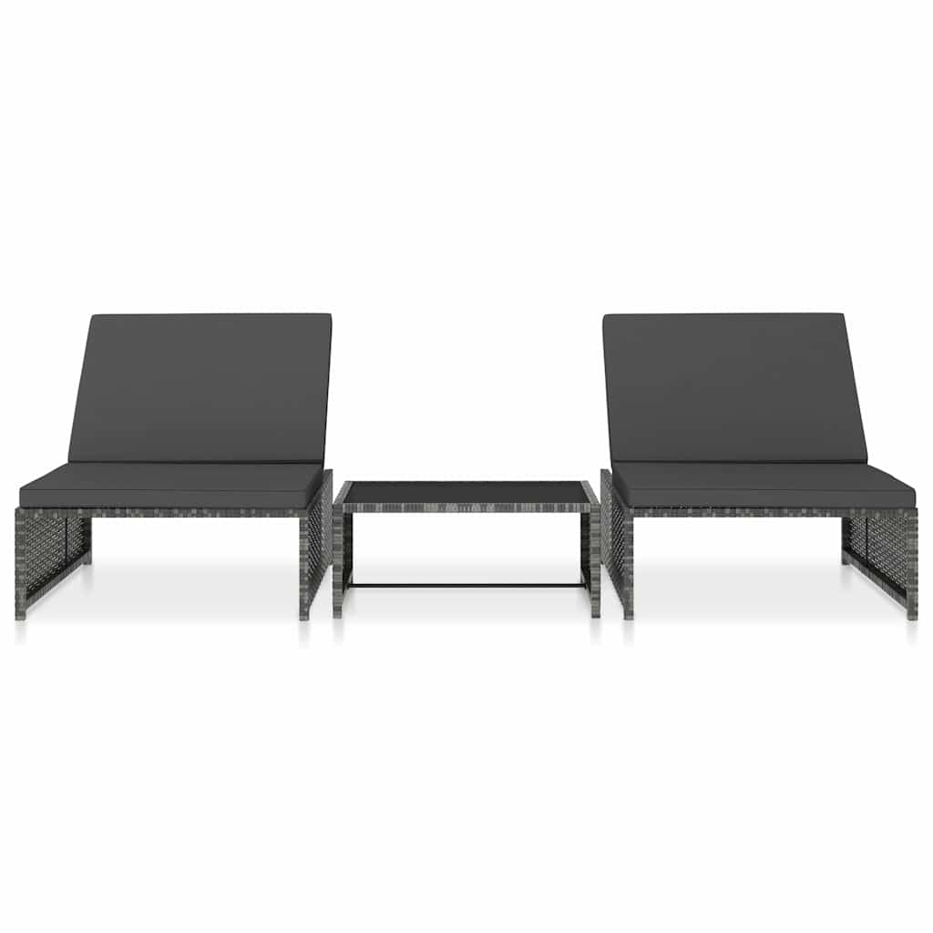 Vidaxl tuinstoelen 2 st verstelbaar met tafel poly rattan grijs