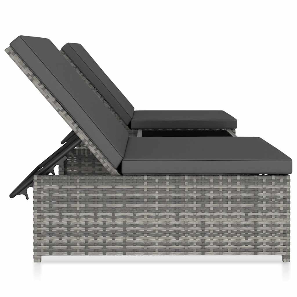 Vidaxl tuinstoelen 2 st verstelbaar met tafel poly rattan grijs
