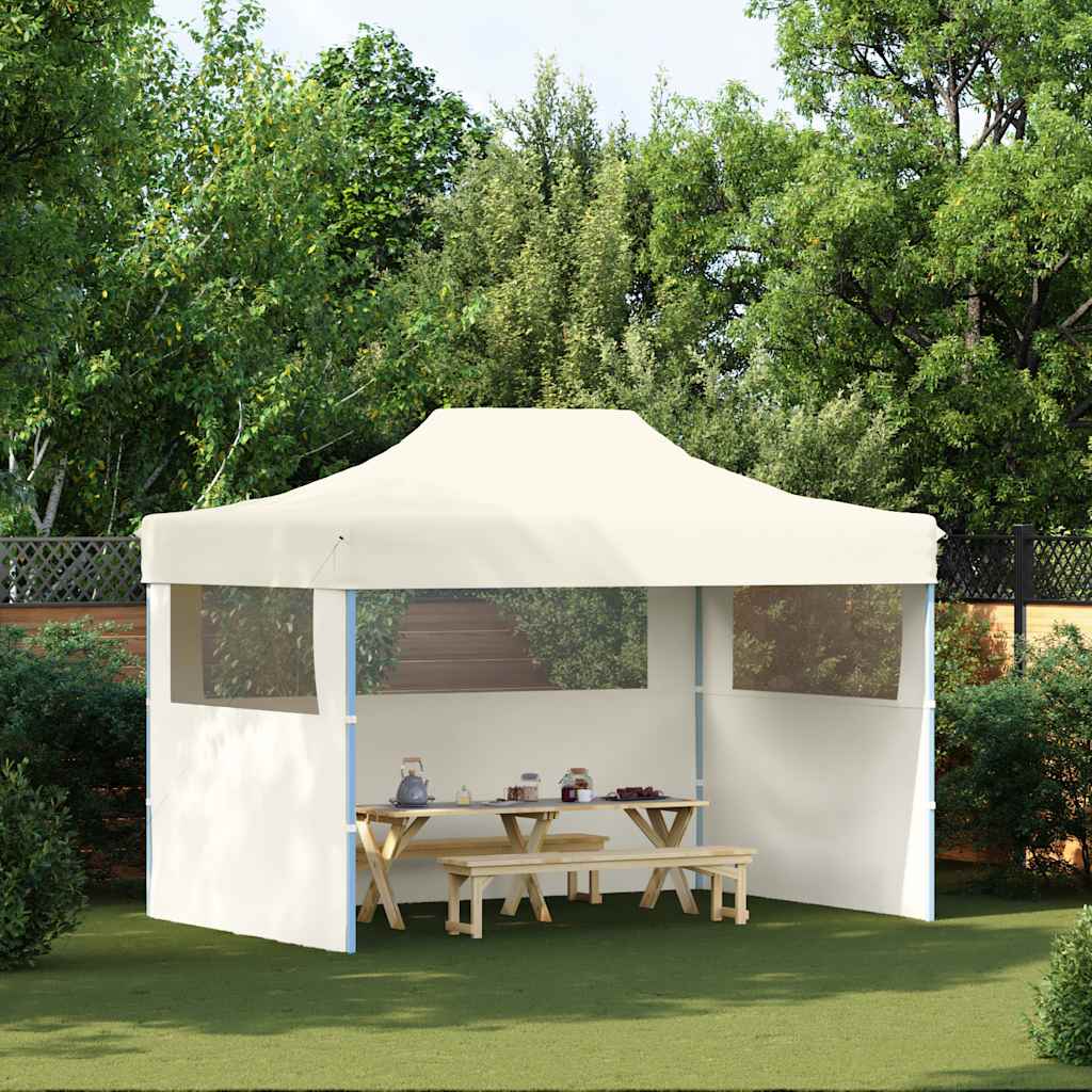 Vidaxl -Partyzelt mit 3 Seitenwänden faltbare 3x4 m Stahlcreme
