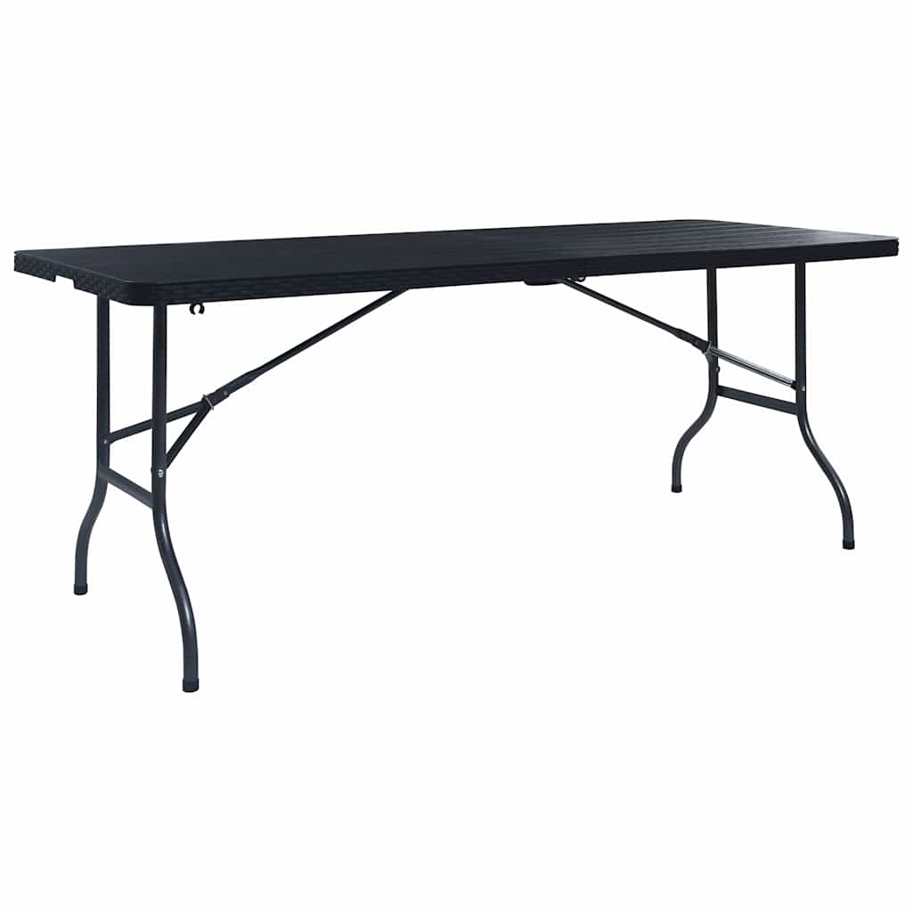 Vidaxl tuintafel inklapbaar 180x75x72 cm hdpe en kunstrattan zwart