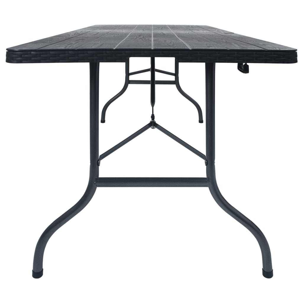 Vidaxl tuintafel inklapbaar 180x75x72 cm hdpe en kunstrattan zwart