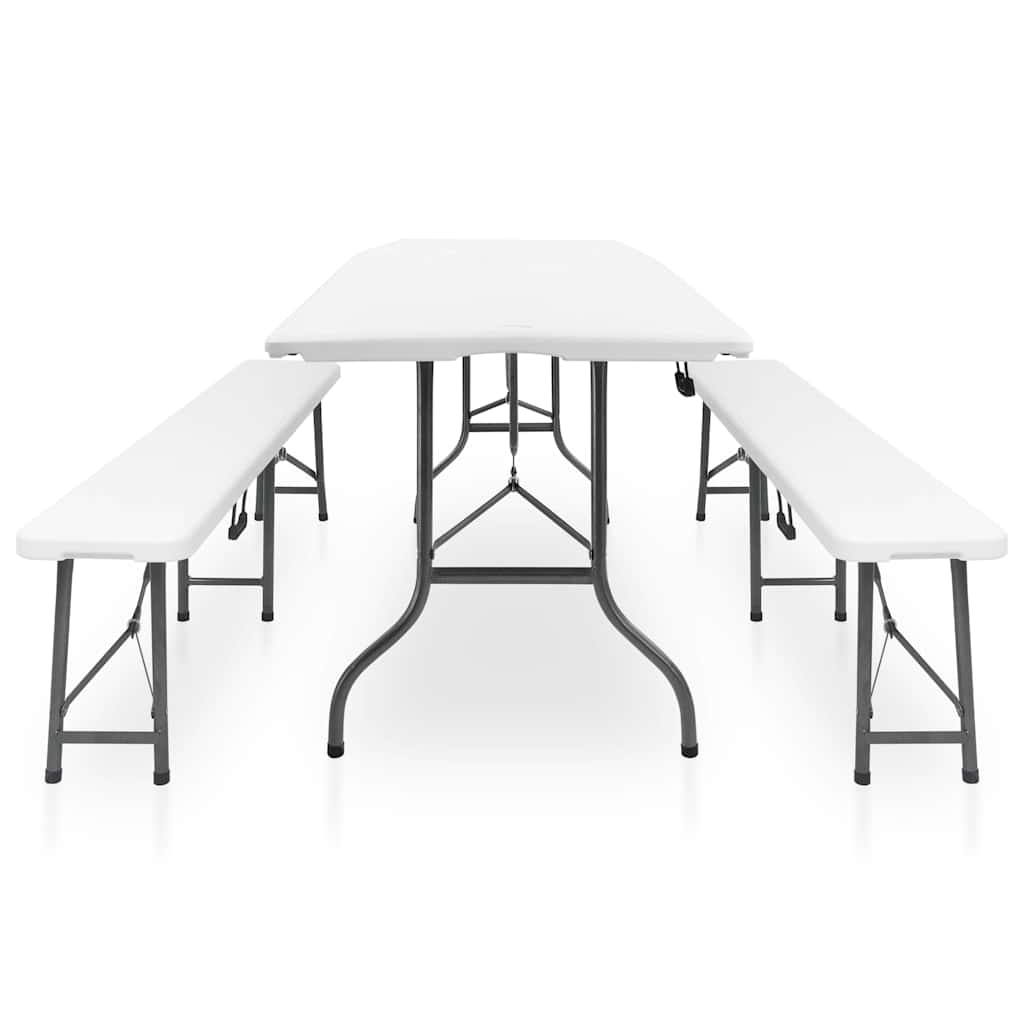 Vidaxl tuintafel met 2 bankjes inklapbaar 180 cm staal en hdpe wit