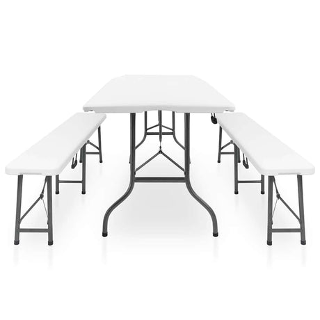 Vidaxl tuintafel met 2 bankjes inklapbaar 180 cm staal en hdpe wit