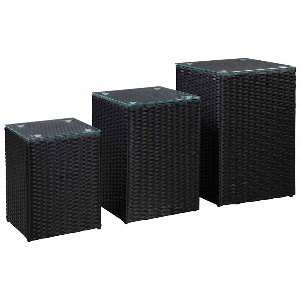 Vidaxl 3-delige bijzettafelset met glazen blad poly rattan zwart