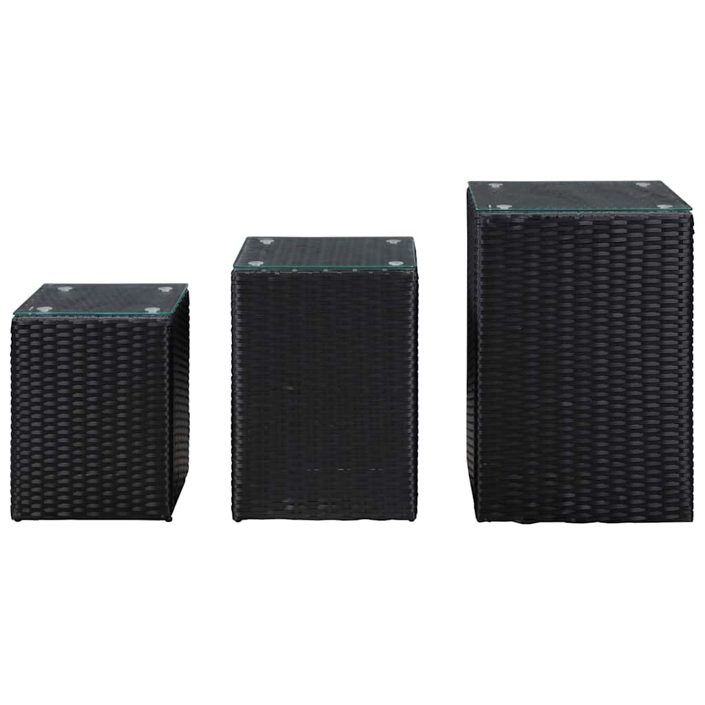Vidaxl 3-delige bijzettafelset met glazen blad poly rattan zwart