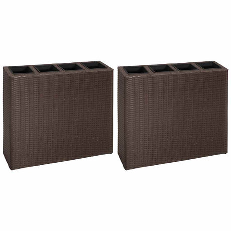 Vidaxl Pflanzgefäß erhöht mit 4 Töpfen 2 Stk. Polyrattan braun