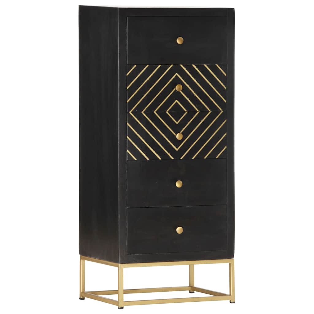 Vidaxl ladekast 45x30x105 cm massief mangohout zwart en goudkleurig