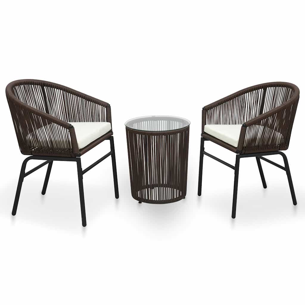 Vidaxl 3-delige bistroset met kussens pe-rattan bruin