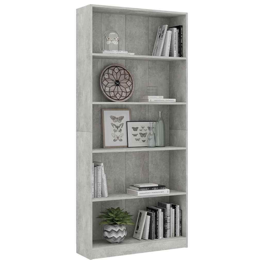 Vidaxl boekenkast met 5 schappen 80x24x175 cm bewerkt hout betongrijs