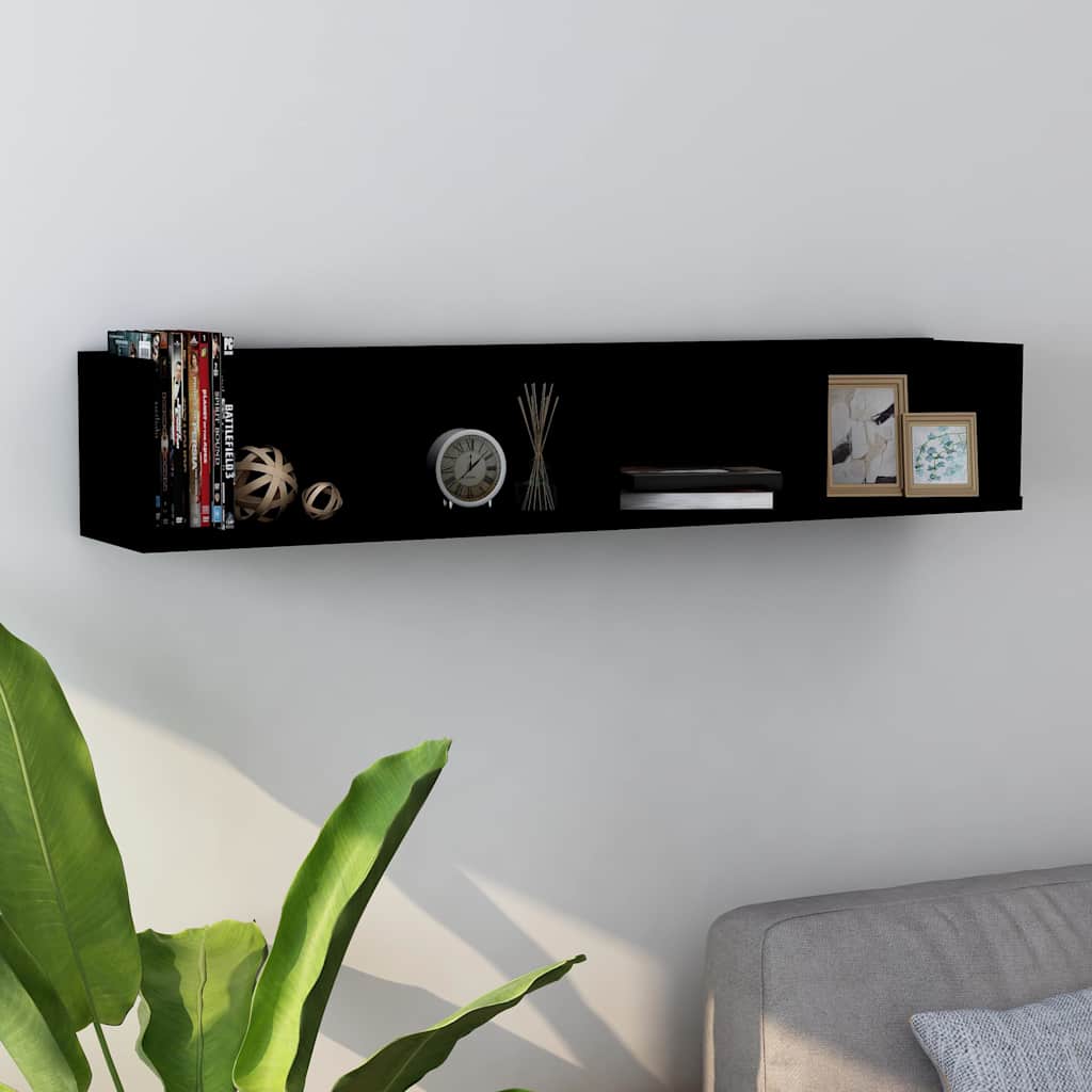Vidaxl cd-wandschap 100x18x18 cm bewerkt hout zwart