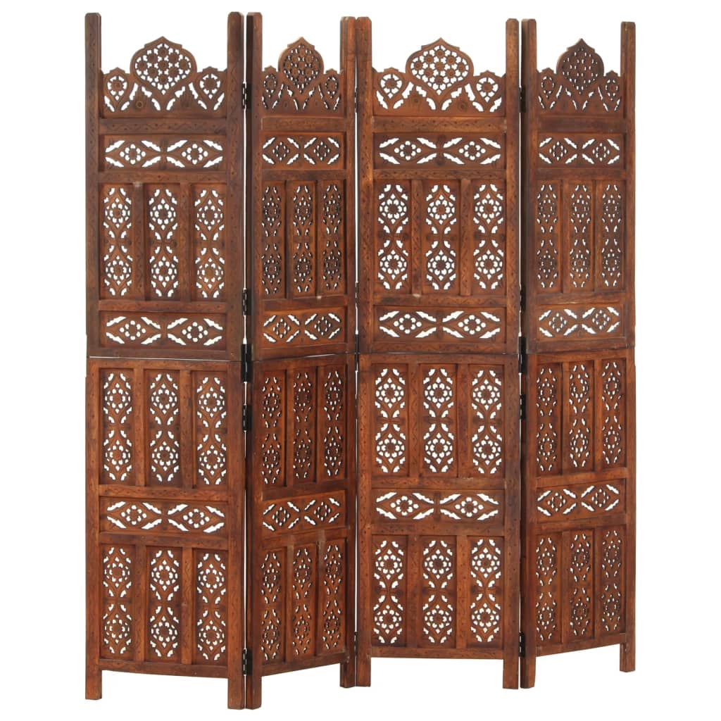 Vidaxl kamerscherm 4 panelen handgesneden 160x165 cm mangohout bruin