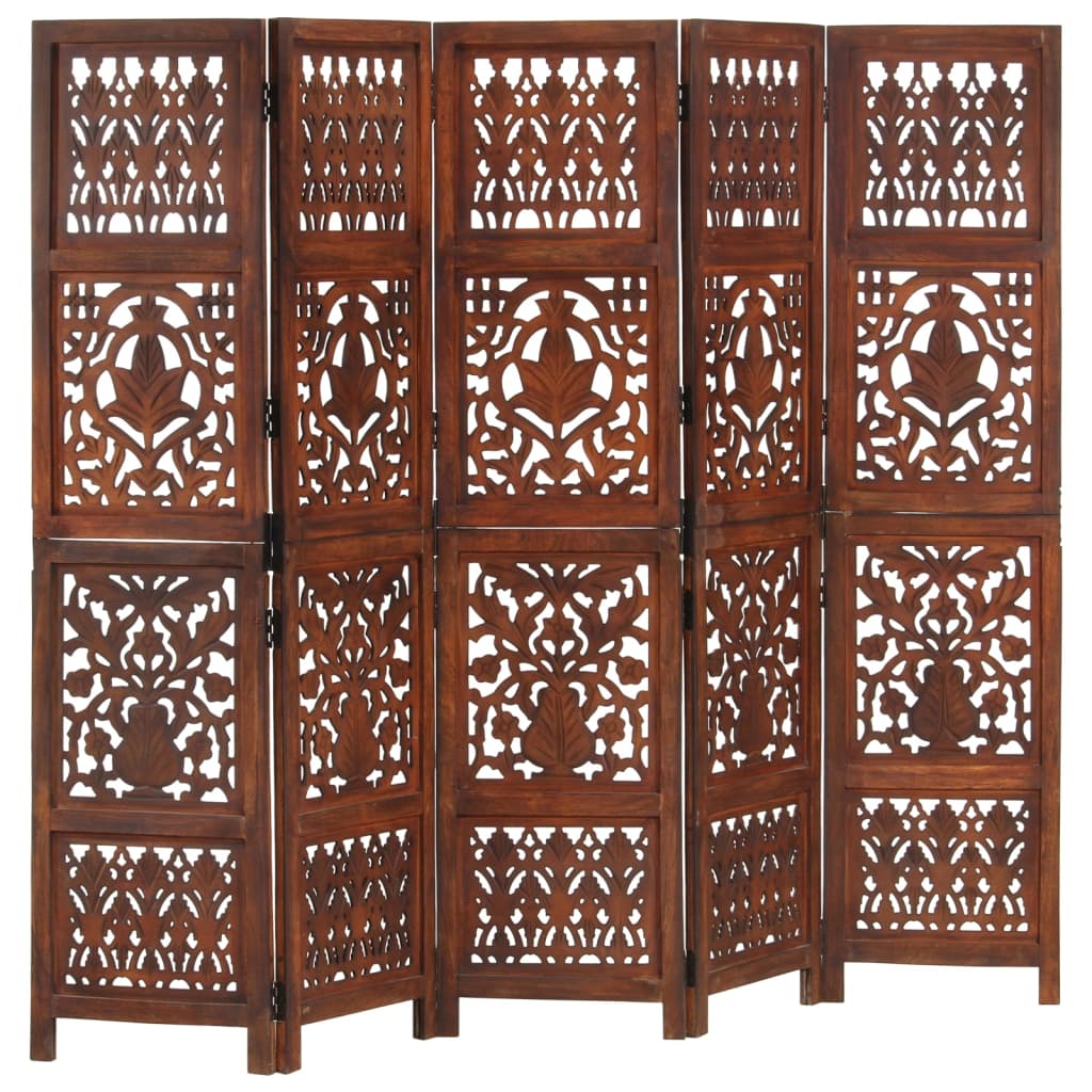 Vidaxl kamerscherm 5 panelen handgesneden 200x165 cm mangohout bruin