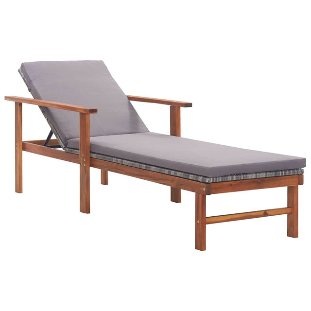 Vidaxl ligbed met kussen poly rattan en massief acaciahout grijs